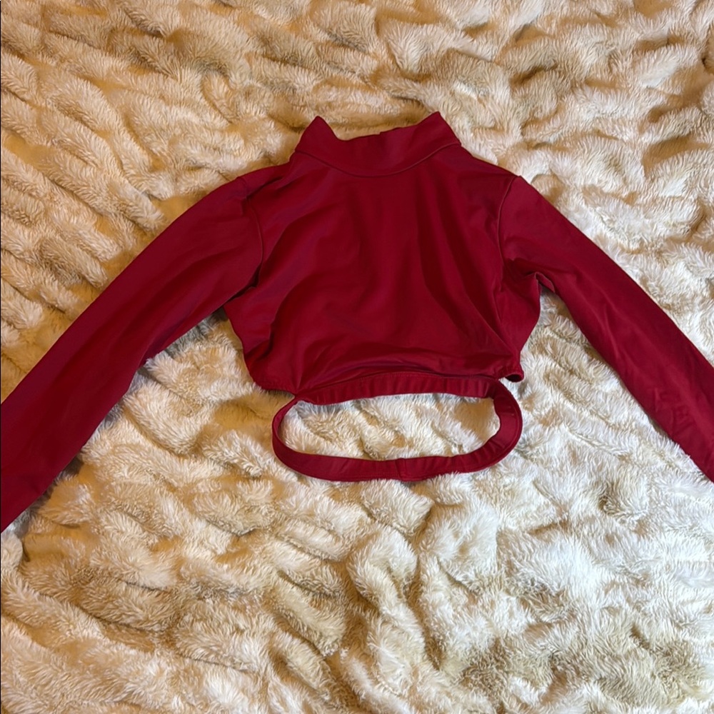 Red Long Sleeve Knit Top with Cutout Detail